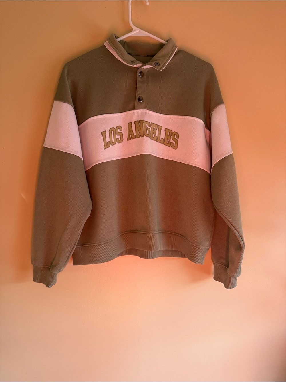 Los Angeles Colorblock Pullover Sweatshirt - Olive & Pink